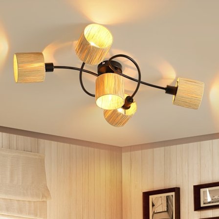 NETTLIFE Takspotlight 5 Lampor E14 Natur Svart Taklampa Papper Vardagsrum