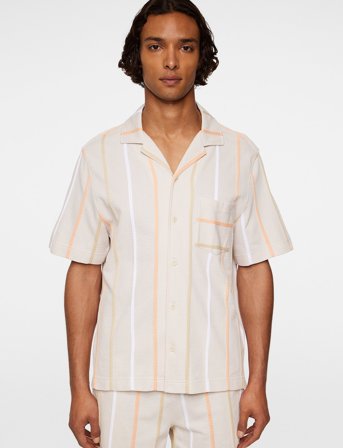J. Lindeberg Theron Stripe Resort Shirt - Beige - M
