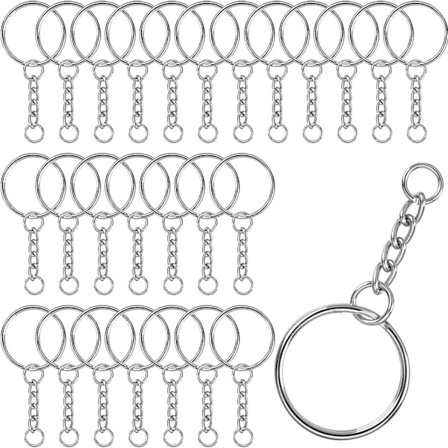 100 stk. Nøglering, 25 mm Nøglering med Sølvkæde Nøglering med Ringe