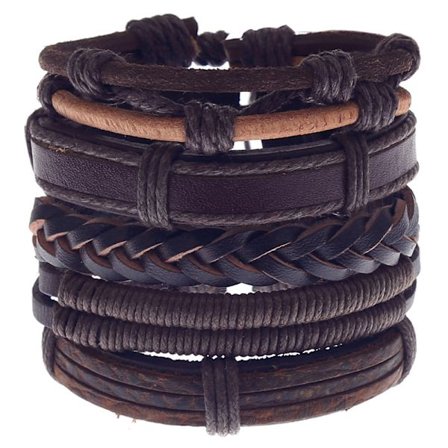 5PCS Lær Armbånd for Menn Kvinner Flettet Tau Mansjett Armbånd