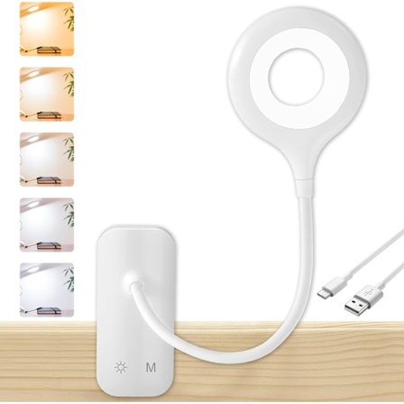 Klype Leselampe for Seng, Oppladbar Batterilampe, Touch Kontroll Sengelampe, Stor Klype Bordlampe med Fleksibel Arm