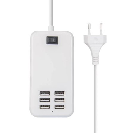 Strømforsynet USB-hub, aluminium 6-port USB-strøm med ekstern