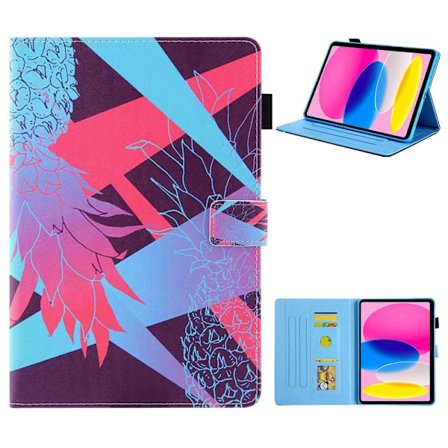 Apple iPad 10.9 2022 Vikbart fodral korthållare - Röd Ananas