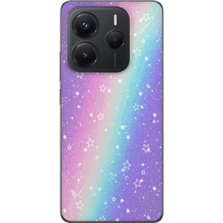 Kompatibelt Mobildeksel til Xiaomi Redmi Note 14 5G Rainbow-farget pastellbakgrunn med hvite stjerner og gnistrende prikker i myk overgang