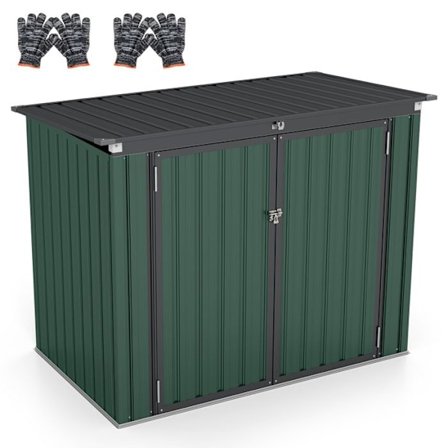 COSTWAY Metallinen Ulkoilma-Varasto 1,52 m² 159 x 95,5 cm - 40° Auki Olevalla Kannella Ilmarimoilla - 2 Ovea Lukolla - Vihreä