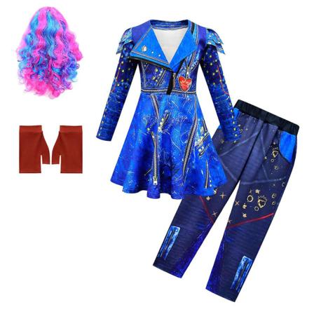 Sininen Audrey Puvut Set Halloween Puvut Lasten Juhlat Evie Jälkeläiset 3 Mal Cosplay Puvut Mekko Housut Peruukki As shown3 140 (9-10Y)