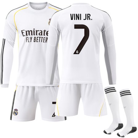 25-26 Real Madrid Hjemmebane Børne Voksen Langærmet Fodboldtrøje med Sokker