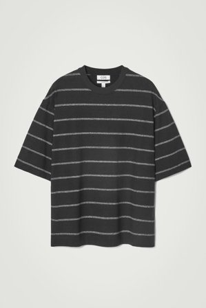 COS Men's Relaxed Striped Hemp-Jersey T-Shirt in Black