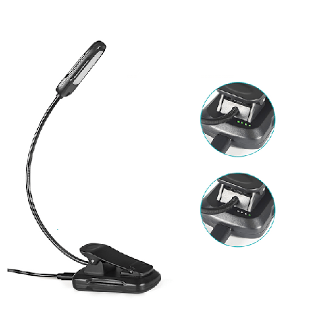 Läslampa 16 LED läslampa klämma lampa USB uppladdningsbar 9 ljusstyrka lägen och 3 färgtemperaturer, 360° flexibel nackklämma lampa för säng, Boo