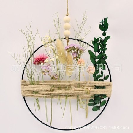 25 cm blomsterkrans dekoration, hængende boho dørkrans, blomsterkrans, metalring med tørrede blomster, DIY naturlig tørret blomsterkrans ring