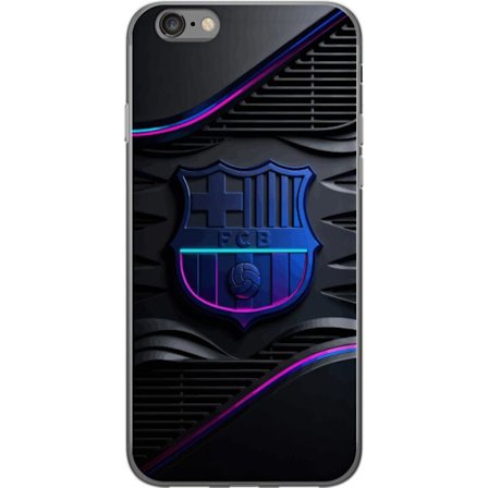 Kompatibelt Mobildeksel til Apple iPhone 6 FC Barcelona klubbemblem i neonblått og rosa med futuristisk metallisk design