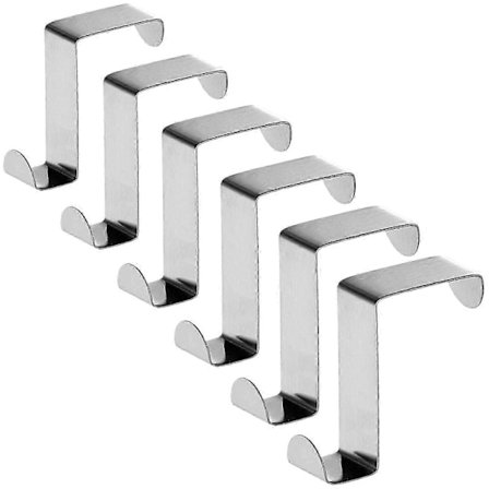 6 Dörrkrokar i rostfritt stål - Vändbara för standarddörr och garderob - Upp till 5 kg