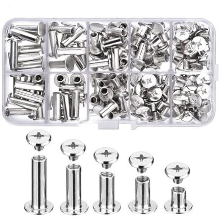 80 uppsättningar Chicago-skruvar 5 storlekar 6 10 12 15 18 mm bindningsskruvar nitar, för läder, bokbindning, album, DIY