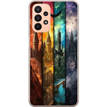 Kompatibel Mobilcover til Samsung Samsung Galaxy A23 Fire magiske slotte i forskellige elementfarver, episk fantasykunst med ild vand luft og mørke i