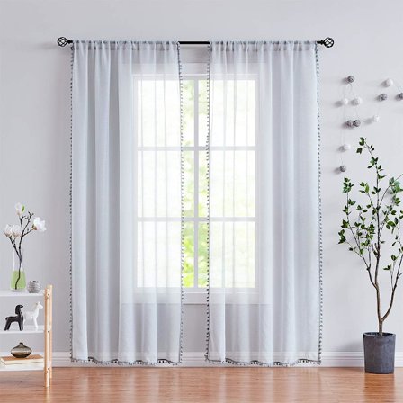 Harmaat läpikuultavat verhot makuuhuoneeseen 63 tuuman ikkunan verhotangon tasku Teksturoitu läpikuultava verho lastenhuoneeseen 52 tuumaa leveä 2 