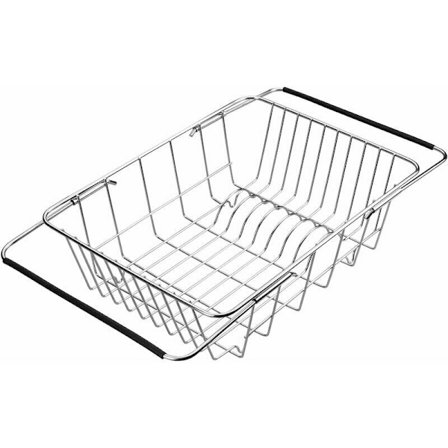 Diskställ i rostfritt stål, expanderbar torkställningskorg för frukt, grönsaker, kastruller, tallrikar och köksredskap