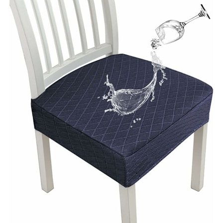 Diamant Gitter Vandtætte Betræk til Spisestuestole, Strækbare Køkkenstolebetræk til Spisestue, Hyndebetræk (Navy, 2 stk)