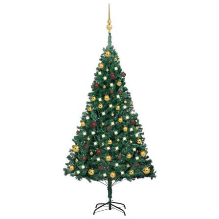 Vidaxl Plastgran Med Led Och Julgranskulor Grön 150 Cm Pvc Grön