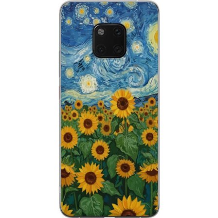 Kompatibelt Mobilskal till Huawei Huawei Mate 20 Pro Solrosfält under stjärnklar himmel - Måleri inspirerad av Van Gogh