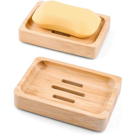2 Naturlig Træ Bambu Sæbeholder Træ, Bambu Sæbeholder
