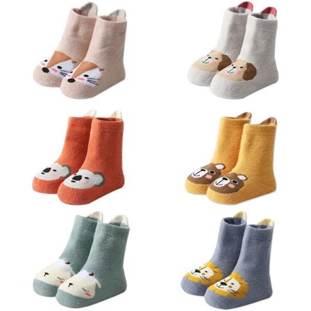 6 Par Baby Vinterstrømper med Skridsikker og Tyk Termisk Grib
