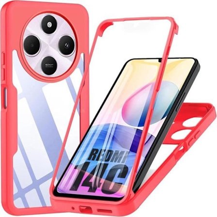Helcase til Xiaomi Redmi 14C - Forstærket Kant - 360° Beskyttelse - Rød