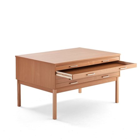 Tegningsskab SKETCH, A0, 1 skuffesektion med 5 skuffer, benstel og topplade, bøgelaminat