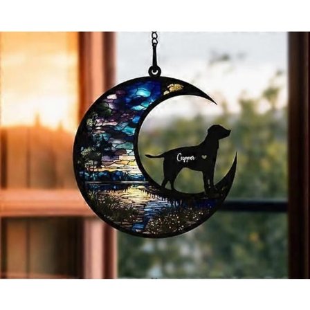 Hunde Minde Solfanger, Kæledyrs Sorg Solfanger, Farvet Glas Lysfanger, Gaver til Hundeejere, Hunde Mindepynt Sorg over Kæledyr Sympatigave