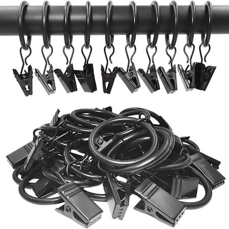 40 Stykker Gardinringe, med Metalklips, Robust, Rustfri, kompatibel Gardinstang