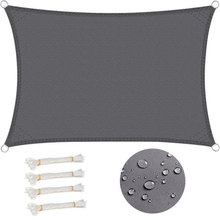 Rektangulært solseil 3x4 m vanntett anti 93% UV vannavvisende vindbeskyttelse polyester med UV-beskyttelse for hage uteplass camping grå-FA-