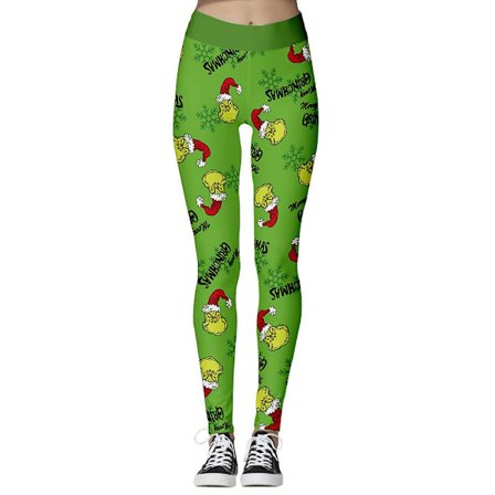 Jul Kvinder Højtaljede Leggings Stribede The Grinch Snefnug Trykt Stretch Skinny Bukser Julegave