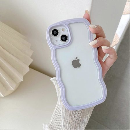 Kompatibelt med iPhone 13 Skal/iPhone 14 Skal, Sött Lockigt Vågmönster Klart Skal, Transparent Mjukt Silikon TPU Stötsäkert Skal - Lila