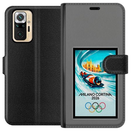 Kompatibelt Lommeboketui til Xiaomi Redmi Note 10 Pro Dynamisk bobslede eller skeletonkjører i iskanal med Milano Cortina 2026, bysilhuett og olympisk