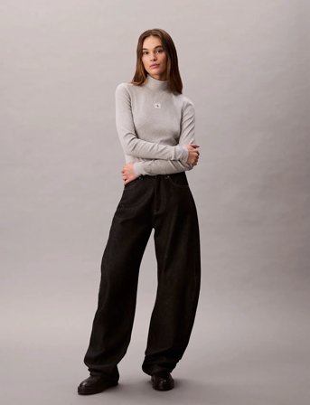 Calvin Klein Jeans Ls Woven Label Turtleneck - Grey - S