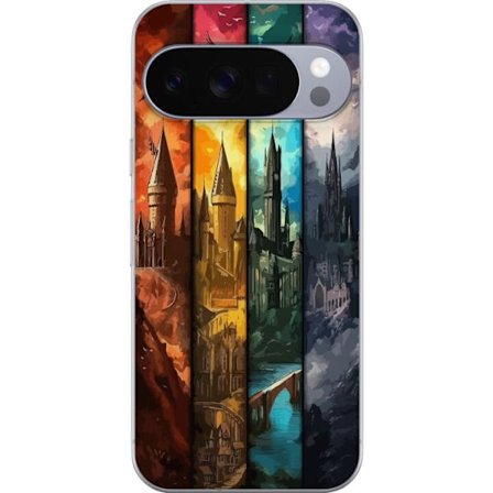 Kompatibelt Mobilskal till Google Google Pixel 10 Pro XL Fyra magiska slott i olika elementfärger, episk fantasykonst med eld vatten luft och mörker