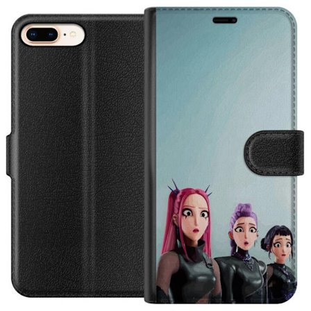 Yhteensopiva Lompakkokotelo Apple Apple iPhone 7 Plus Kolme animoitua naista, joilla on värikäs tukka futuristisessa tyylissä ja yllättyneet ilmee