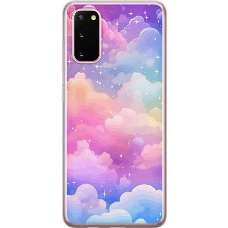 Kompatibelt Mobildeksel til Samsung Galaxy S20 Søt enhjørning med regnbuefarget hår mot en stjernebelagt pastellbakgrunn i kawaii-stil