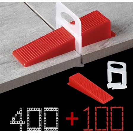 Fliseutjevningssystem 1,5 mm fugebredde, 400 trekkflik, 100 stk gjenbrukbare kiler, utjevningssystem for fliser med tykkelse 3-12 mm