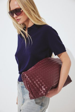 Premium Selection Haut en maille de laine à manches courtes - - Bleu Marine - L