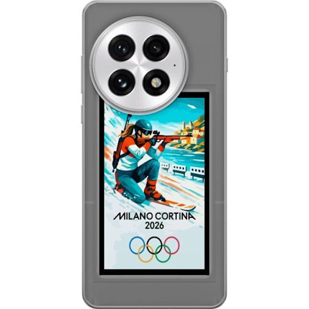 Kompatibelt Mobildeksel til OnePlus 13 Retroplakat Cortina Milano 2026 med fjell, vintersportsutøvere, italienske trikolor, Milano-katedralen og olymp