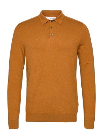 Slhberg Ls Knit Polo Neck B Brown Selected Homme