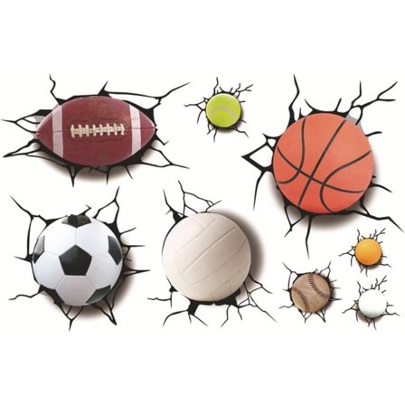 IC 3D Sportball veggdekor for barn stue dekor sprekk veggdekor avtagbare veggdekor for fotball, basketball