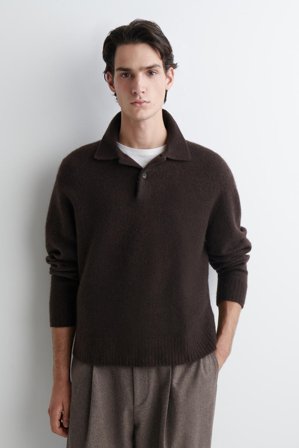 COS Men's Brushed Wool Polo Shirt in Brown