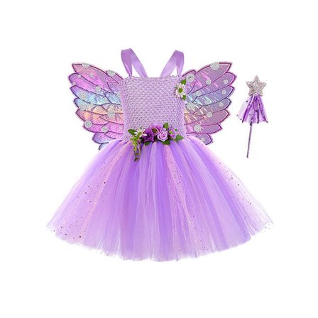 Lang Fe Prinsessekjole til Piger med Vingesæt