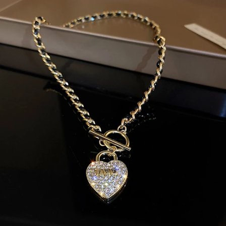 Trendigt fint 14K guldpläterat lyckonummer 7 hjärtlås hängsmycke halsband för kvinnor flickor T-format spänne kedja smycken AAA Cubic Zirconia