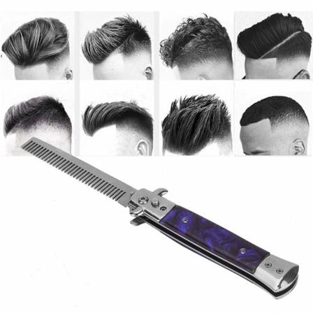 Hiuskampa, ruostumattomasta teräksestä taitettava pyöreä sileä kampahampaat kannettava miesten hiustenmuotoiluharja ammatti- ja henkilökohtaiseen 