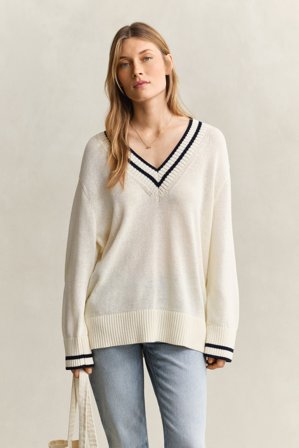 GANT Damen V-Neck Pullover aus Baumwolle (S) Weiß