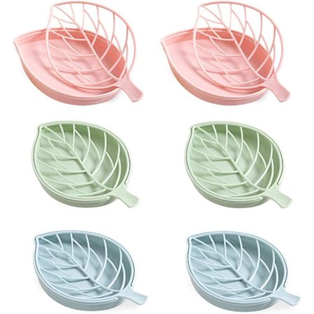 Boks Dobbel Avløp Såpeholder Bladform Drenering Støttebrett Plate Lagring Såpe 6 stk Såpeholder, Hold Stiv Såpe Tørr Ren, For Dusj Badekar Kjøkken (