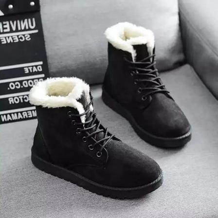 Damskor Stövlar 2024 / Vinter Student Snöstövlar Kort Skaft Varma Snörning Platta Klack Anti-kall Anti-halk Koreansk Stil Bomulls Ankle Boots Black 39