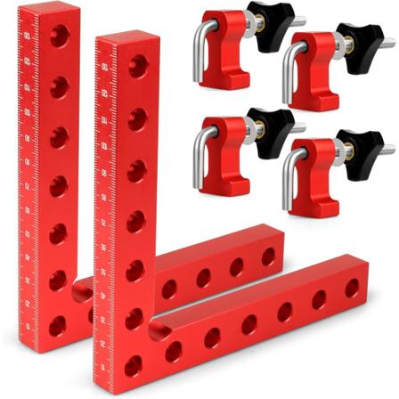 90 graders klämma, skåpklämma, 14 x 14 cm aluminiumlegering rätvinklig verktygsklämma, hörnklämmor (röd 2-pack)